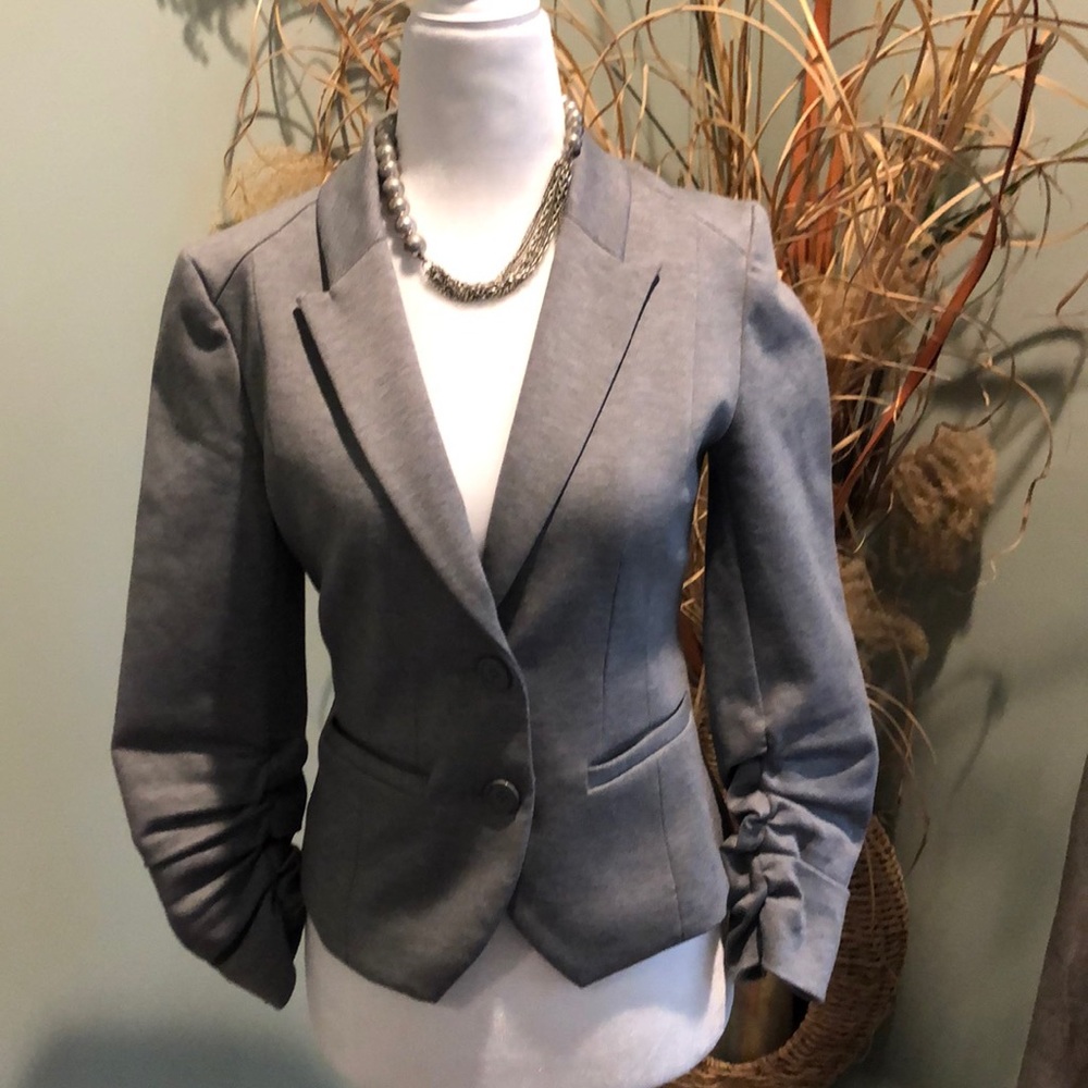 H&M Ruched 3/4 Length Sleeve Heavy Jersey Blazer